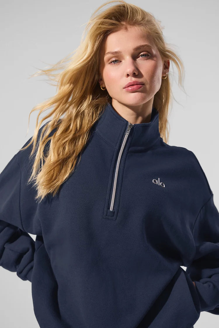 Ensemble 1/4 zip yoga femme - Marine