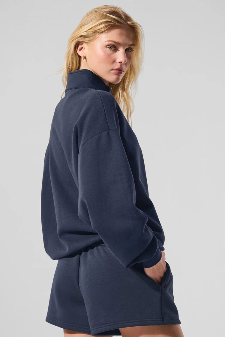 Ensemble 1/4 zip yoga femme - Marine