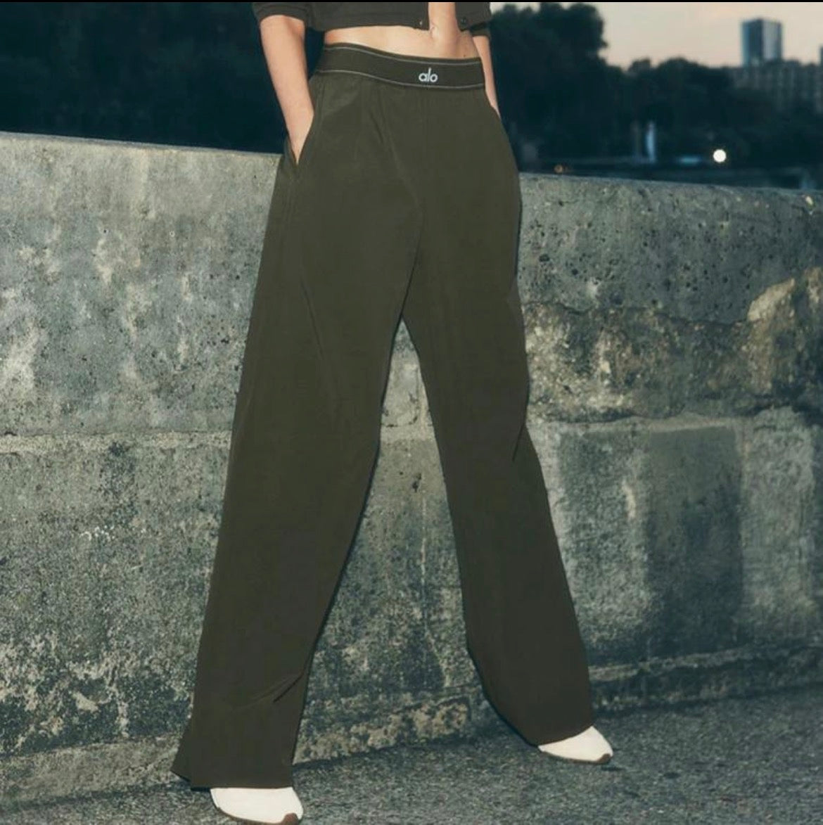 Pantalon Large Taille Haute Yoga - Kaki